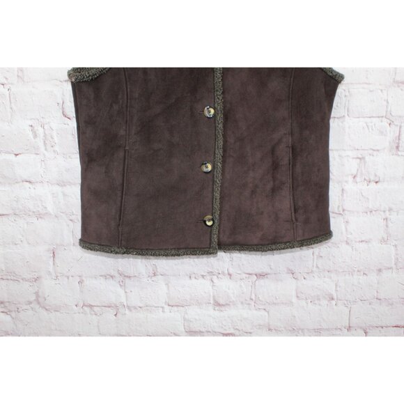 LL Bean Brown Buttons Up Sleeveless Mock Neck Vest Size L - Picture 3 of 11